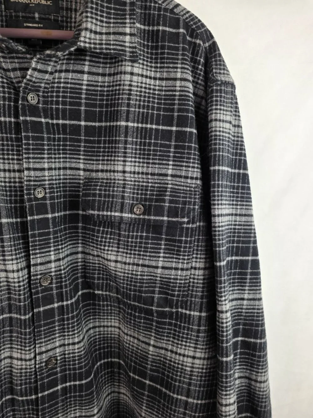 Banana Republic Men's Flannel Shirt Size XXL Black Plaid Long Sleeve Button Down